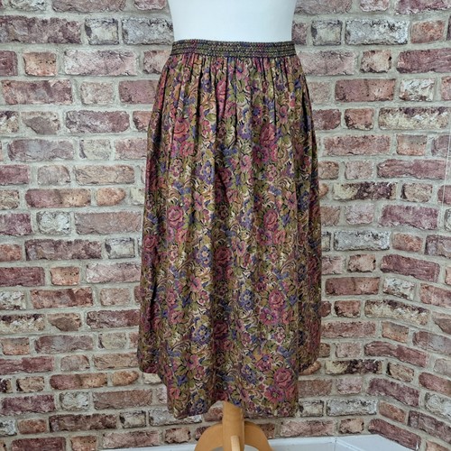 LIBERTY Skirt One Size Green Floral Below Knee Elasticated Waist Cotton Modal