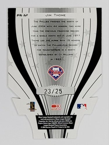 JIM THOME SSP 2005 Donruss Power Alley #PA-12 GOLD DIE-CUT SP 23/25 - Picture 2 of 2