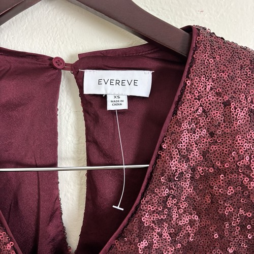 Evereve Cece Pailletten Oberteil Puffärmel V-Ausschnitt Bluse In Rot Damen Gr. XS Neu ohne Etikett - Bild 4 von 7