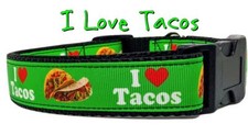 I Love Tacos dog collar handmade adjustable buckle 1" or 5/8" wide or leash