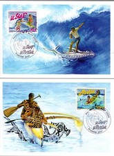 0876/77 -POLYNESIE FDC 2 CARTES  1er JOUR    LE SURF / LA PIROGUE