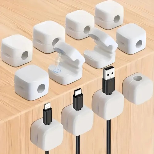 6/12 Magnetic Cable Wire Clips Tidy Cord Lead Organiser USB Charger Cable Holder - Picture 4 of 16