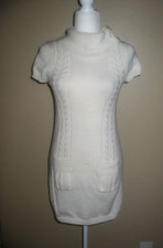 J.F.W. White Cable Knit Sweater Mini Dress Short Sleeve Pockets Size Small S