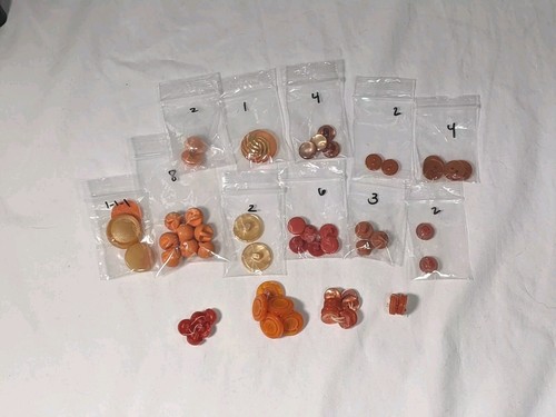 Orange Vintage Buttons All w/Matches Minus 4 Lucite Acrylic Mixed Materials 60p - Picture 12 of 12