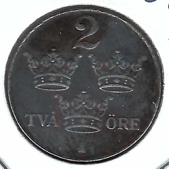 1950 Sweden Gustaf V TWO ORE Iron Hard Times Post WWII Coin! (#4