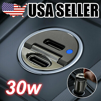 Mini Dual USB PD Type-C Car Phone Charger 30W Fast Charge Adapter Accessories
