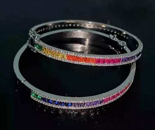 Fantastic 5.62CT Princess Cut Rainbow Color Gemstone Eternity Wedding Bracelet - Picture 2 of 7