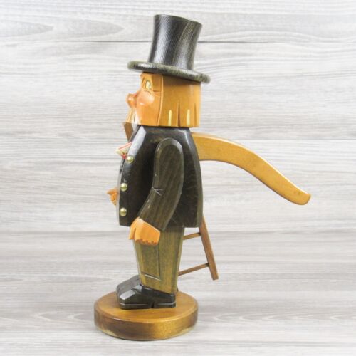 Schiaccianoci in legno intagliato vintage tedesco spazzacamino cappello scala Germania 12" - Foto 9 di 12