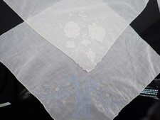 Handkerchief Set of White Cotton Vintage Monogram M or W Floral 10" x 10"