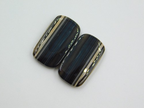 Beautiful Natural Banded Agate Rectangle Earrings Making Pair Cabochons 23x14mm - Picture 4 of 4