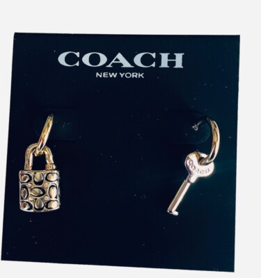 AUTH NEW Coach Goldtone Quilted Padlock & Key Earrings on  Coach Goldtone C Logo Earrings + Dust bag main image 0