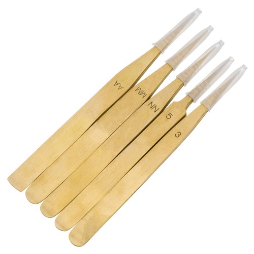 5pcs Brass Tweezers Non Magnetic Watchmaker Jewellery Making Craft Tool Kit - Foto 6 di 6