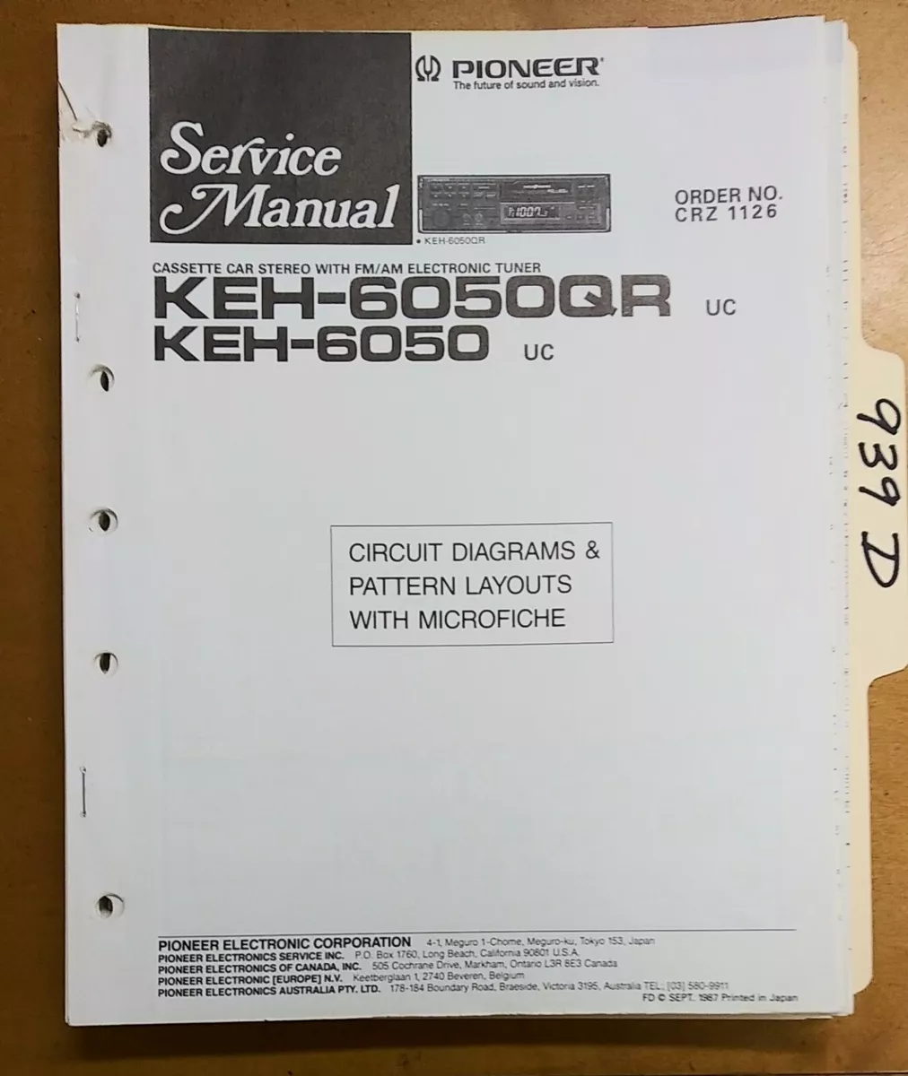 Pioneer KEH 6050 QR Service Manual Original Repair Book Car Stereo.