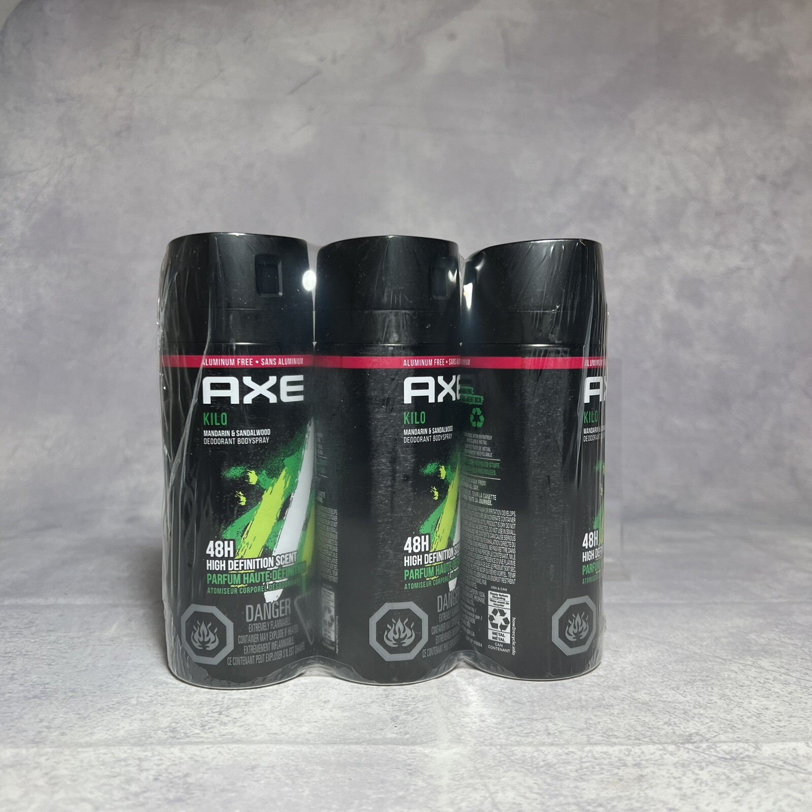 3 X AXE Kilo Deodorant Body Spray 48H Mandarin Sandalwood 4oz 113gr