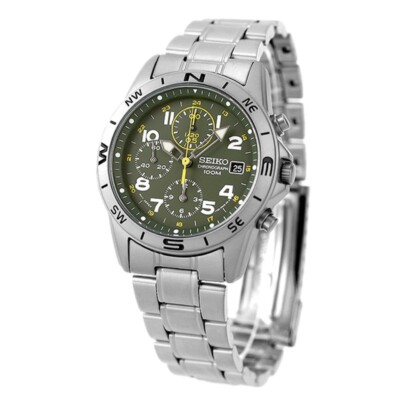 SEIKO クォーツ　SND377P1 Seiko Chronograph SND377P1 SND377P Green Dial Stailess Steel Men