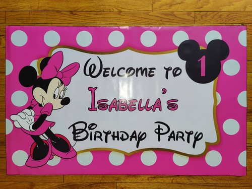 Minnie Mouse Birthday Banner Pre-Personalized Party Backdrop Size 45" x 28" - Picture 2 of 4