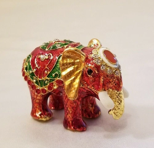 Red & Green Elephant Trinket Box Collectibles