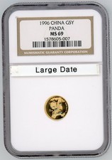 1996 gold panda 5Y 5 YUAN  1/20 Oz. NGC MS69 CHINA G5Y 5-Yn Rare Variety !
