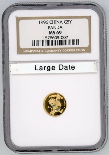 1996 LARGE DATE LD 5Y 5 YUAN GOLD PANDA 1/20 Oz. NGC MS69 CHINA G5Y 5-Yn