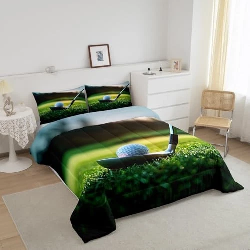 Juego de edredón estampado de golf para adolescentes juego deportivo juego de cama hierba doble verde Foto 4 de 4