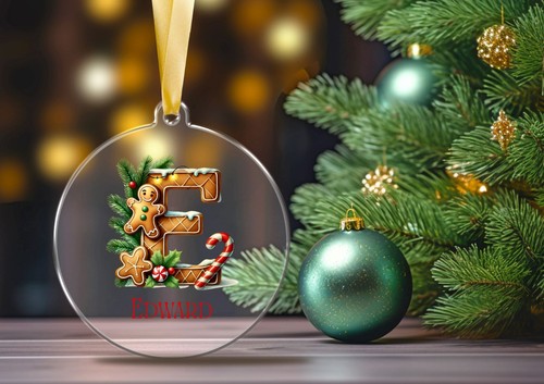 PERSONALISED INITIAL GINGERBREAD ACRYLIC CHRISTMAS BAUBLE TREE DECORATION - Picture 14 of 57