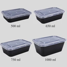 Plastic Food Containers with Lids Takeaway Microwave Freezer Safe Reusable Black