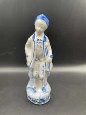 Vtg 1930s Victorian Era Chinoiserie Hand-Painted Figurine/Blue & White Boy