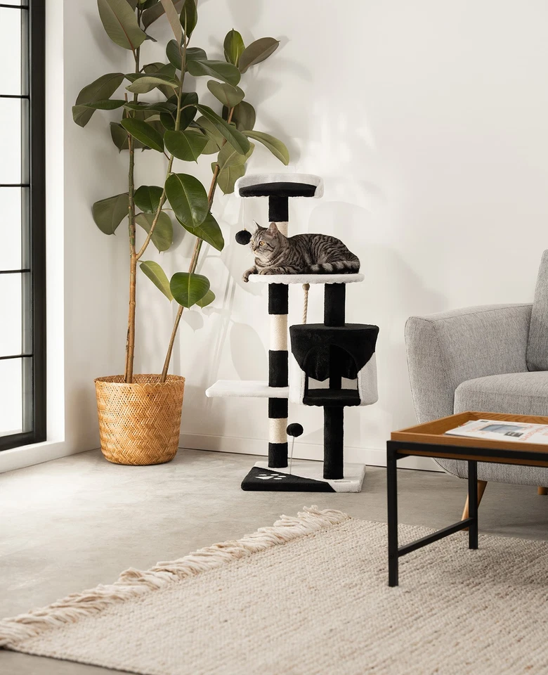 B-Ware: lionto Kratzbaum Kletterbaum Katzenkratzbaum 112 cm schwarz/weiß - Bild 2 von 4