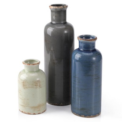 Small Ceramic Vase Set of 3, Boho Modern Flower Vase Room Decor, Farmhouse De...
