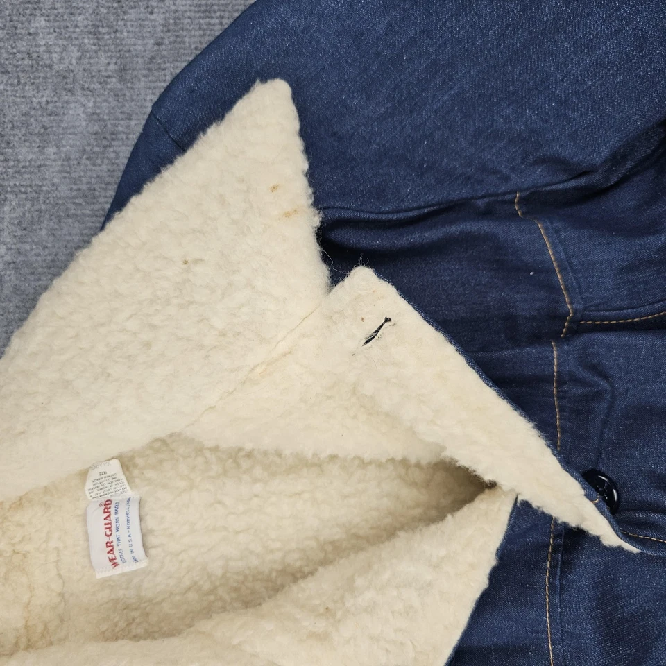 Jaqueta de trabalho vintage masculina XL azul denim falsa forrada Sherpa EUA 70s - Imagem 3 de 4