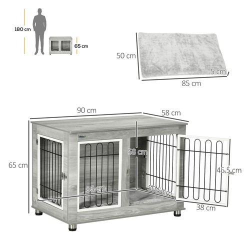 PawHut Dog Crate Furniture, Dog Crate End Table w/ Soft Cushion, Double Door - Picture 3 of 12