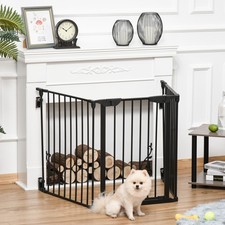 Pet Gate 5 Panels Dog Playpen Stair Barrier w/ Walk Through Door - Black