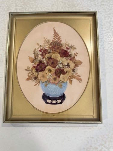 Vintage Dried Pressed Flowers Wall Art Framed MCM