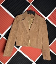 Vintage Brown Cropped Faux Embroidered “Eagle” native american Jacket Women's 