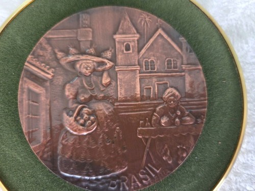 Vintage Cobrarte Copper Art Plagues Set Of 4 Handmade Brazil 4 1/4in Diameter - Picture 4 of 13