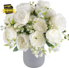4 Bundles Artificial Peonies Silk Flowers, White Faux Peony Bouquet Florals Arra