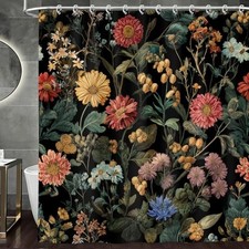 Boho Vintage Floral Shower Curtain, Colorful Wildflower Botanical Aesthetic