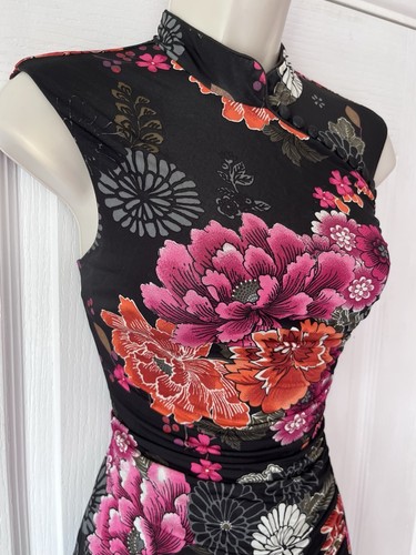 Phase Eight Cheongsam Dress Size 10 Black Chinese Oriental Floral Stretch Pencil - Picture 3 of 13