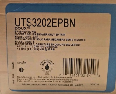 NEW Moen UTS3202BN DOUX M-Core 3S Shower Trim Brushed Nickel W/Cartridge B149