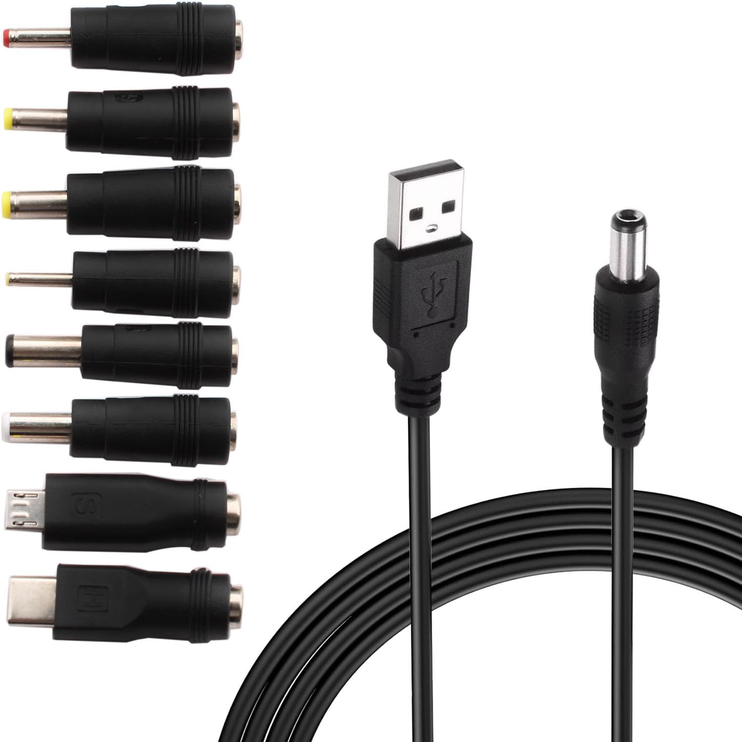 5V USB to DC 5.5X2.1Mm Power Cable, Charging Cord with 8 DC Barrel Jack Connecto