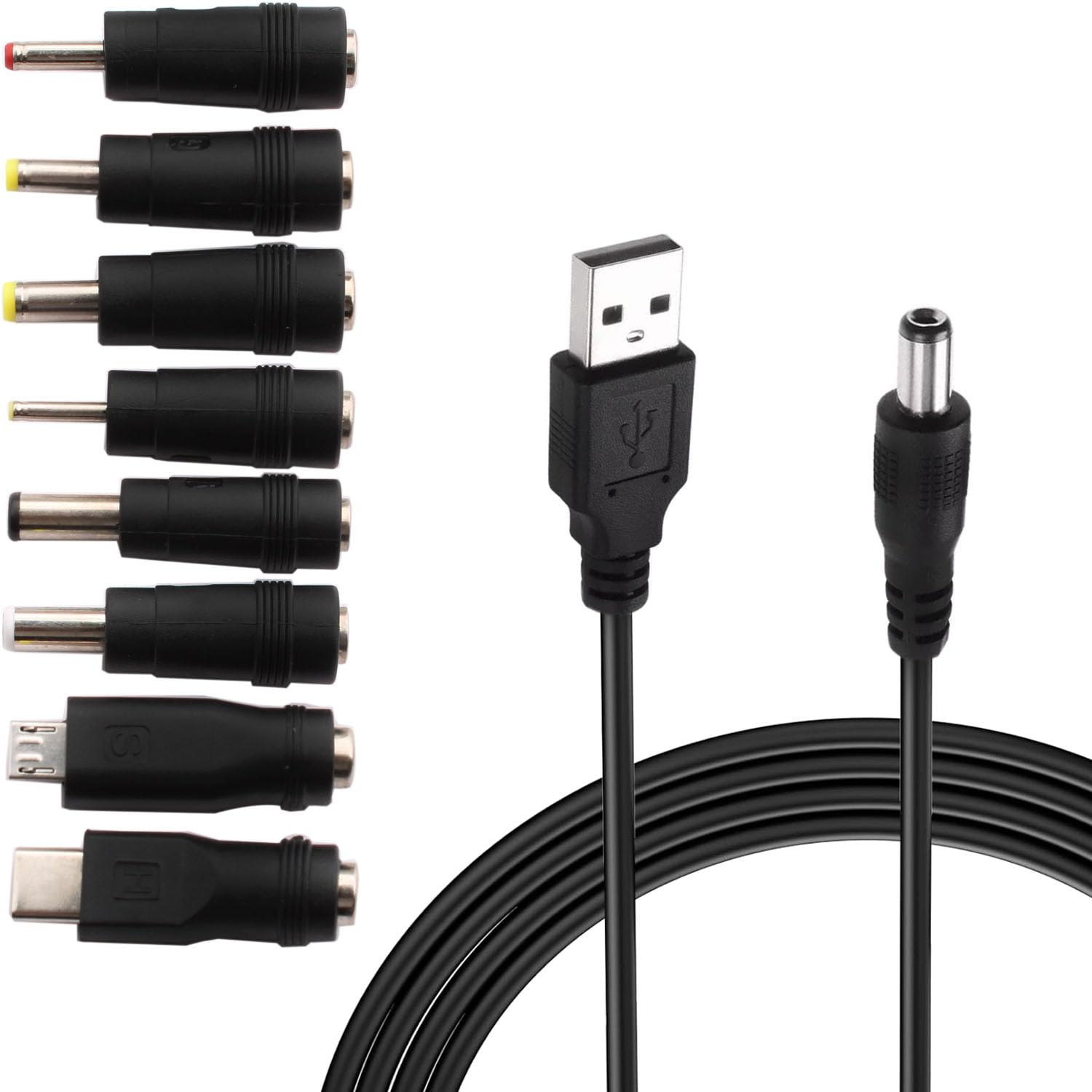 5V USB to DC 5.5X2.1Mm Power Cable, Charging Cord with 8 DC Barrel Jack Connecto