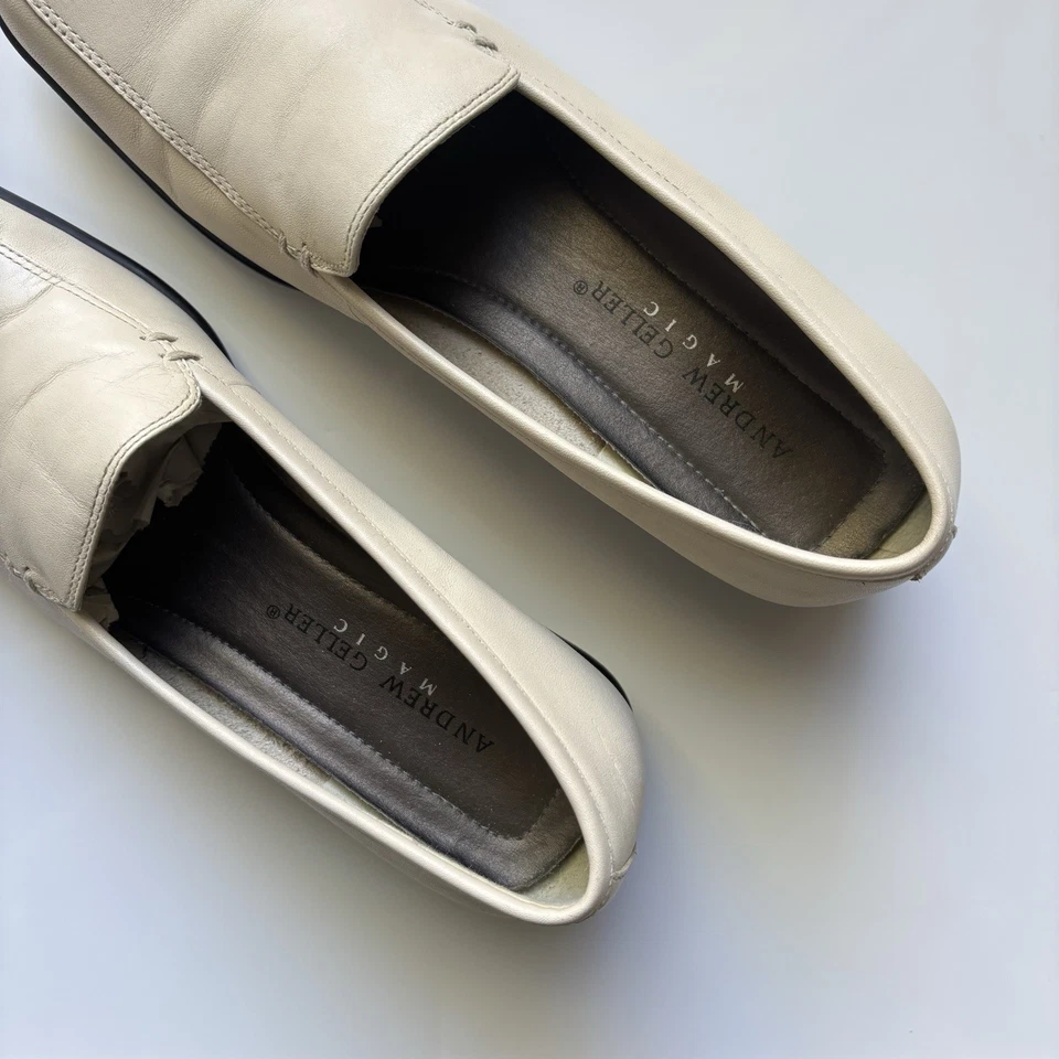 Vintage Andrew Geller Magic Leather Loafers Womens Size 6.5 Cream Square Toe - Image 4 of 4