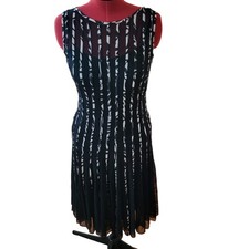 XScape sleeveless sheer midi dress with boat neck, stripes and keyhole, size 14