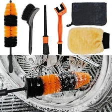 Motorcycle Cleaning Brush Kit 6 Pack with Easy Reach Brush,Wool Wash Mitt,Detail