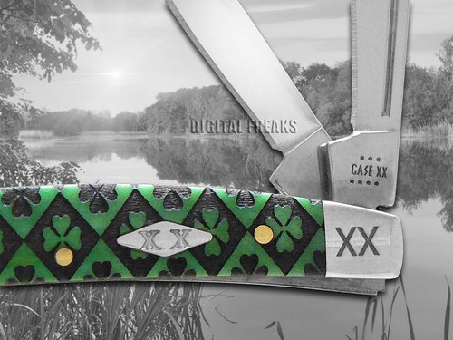 Case XX Knives Small Congress Green Bone Clover 1/500 Stainless Pocket Knife - Picture 4 of 4