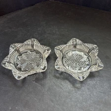 Vintage Pressed Glass Individual Ashtrays - Clear Glass Starburst Ribbed Pattern