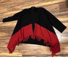 Women size L Wool Cape Shawl with Sleeves Black Red