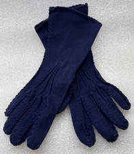 Vintage Women's Gloves Navy Blue Cotton Hand-stitched SZ 7 USA MADE