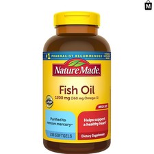 Omega 3 Fish Oil Softgels - 1200 mg, 230 Softgels for Daily Heart Health