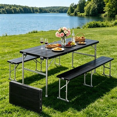 OROFULL 6FT Folding Picnic Table Set with 2 Benches for Camping & Party, Black